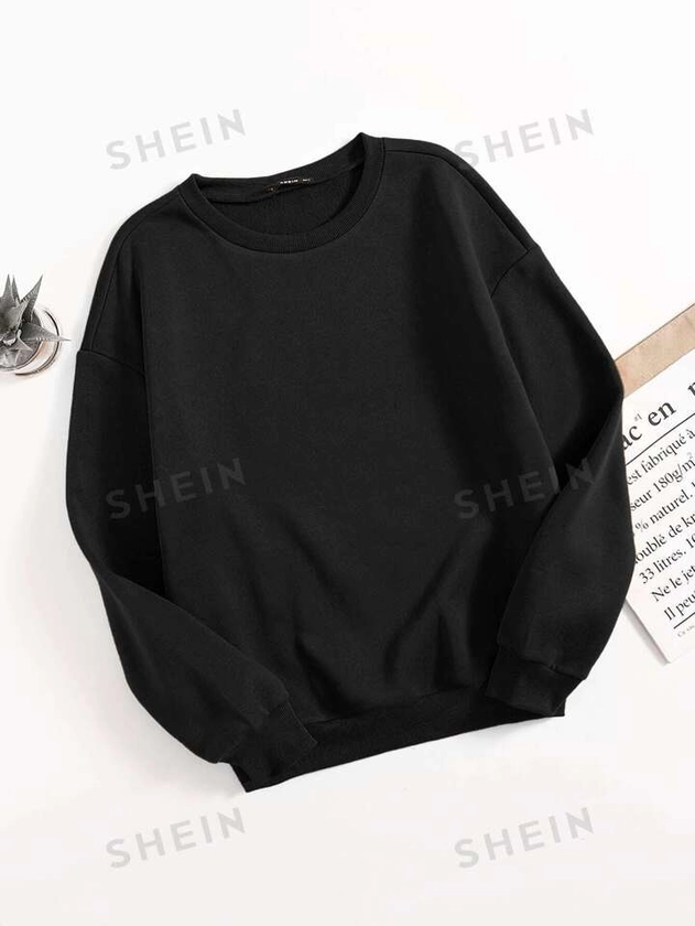 SHEIN EZwear Solid Drop Shoulder Sweatshirt