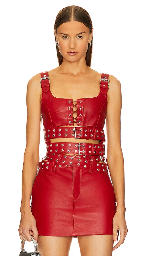 Double Belted Leather Bra Top
