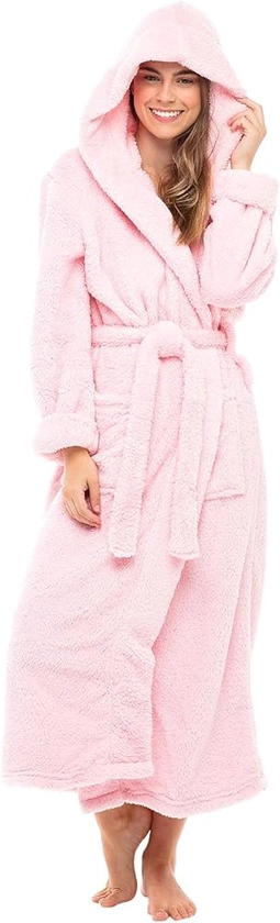 Alexander Del Rossa Womens Fluffy Robe, Fuzzy Robe for Women, Long Hooded Plush Robes for Women, Plus Size Robe