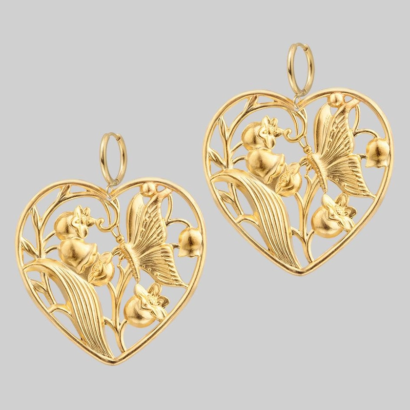 EPHEMERA. Blooming Heart Hoop Earrings - Gold