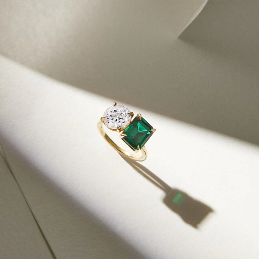 DUO Green Emerald & Diamond Ring