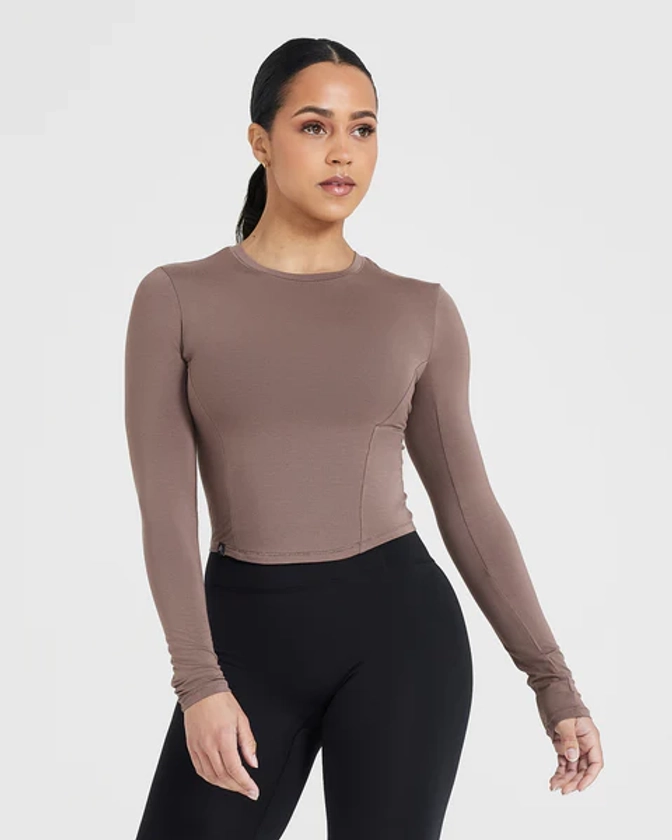 Mellow Soft Mid Long Sleeve Top | Cool Brown