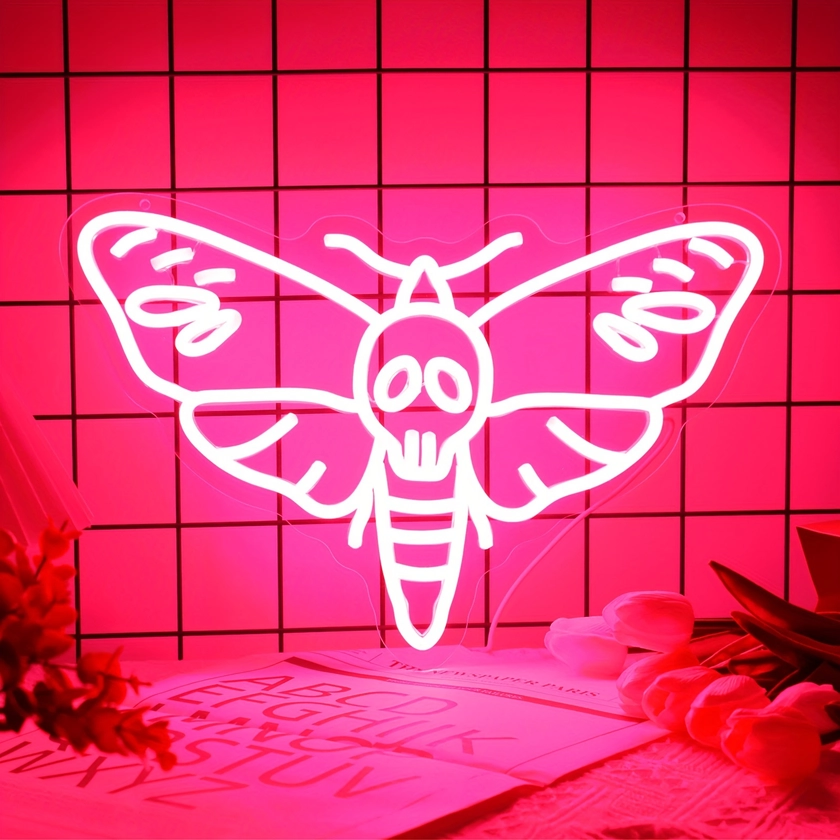 Neon Signs Death Moth Neon Light Led Skull - Temu