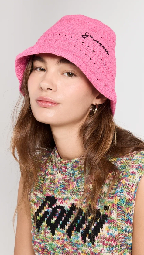 GANNI  Cotton Crochet Bucket Hat Solid