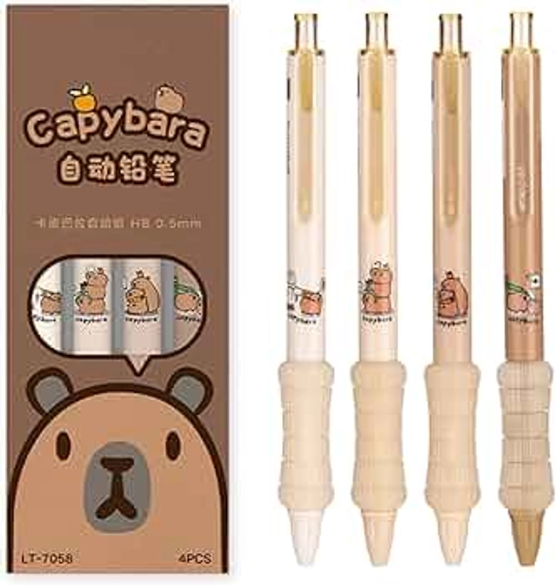 4 Pcs Mechanical Pencils 0.5mm Cute Capybara Mechanical Pencil Kawaii Cartoon Pencils School Pencil for Kids Students Girls Women (4Pcs Capybara)