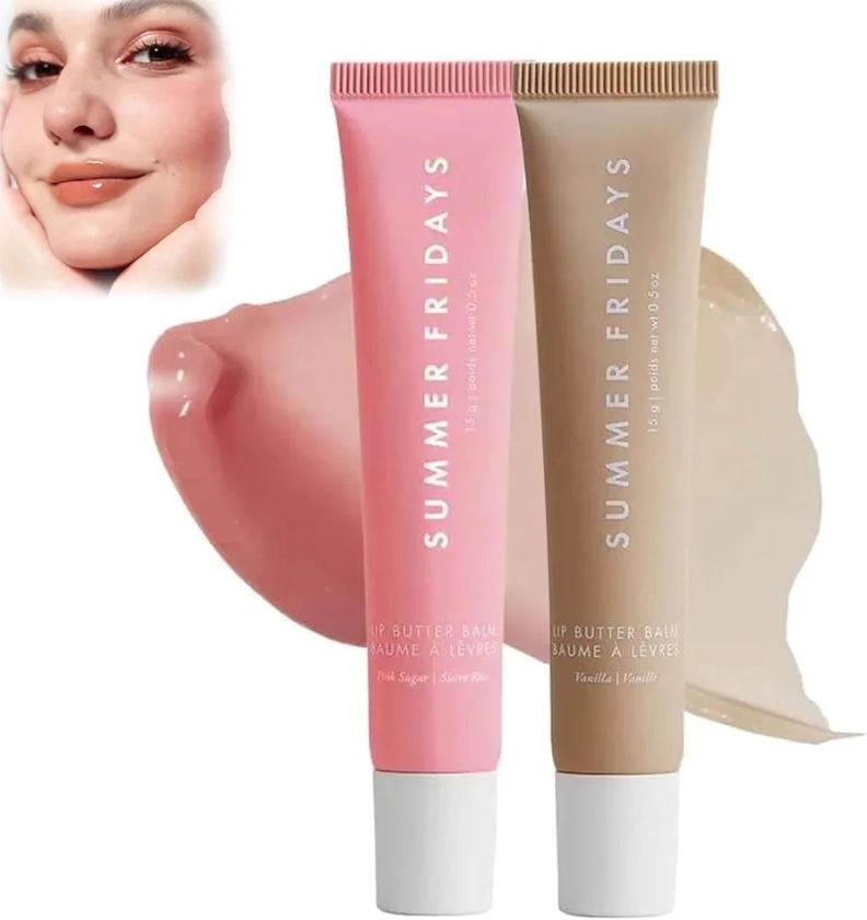 Summer Fridays Lip Butter Balm-Conditioning Lip Mask and Lip Balm for Instant Moisture,Hydration Sheer Tinted Soothing Lip Care,Shine and Hydration,Soothe Condition Dry Lips (Pink+Khaki)