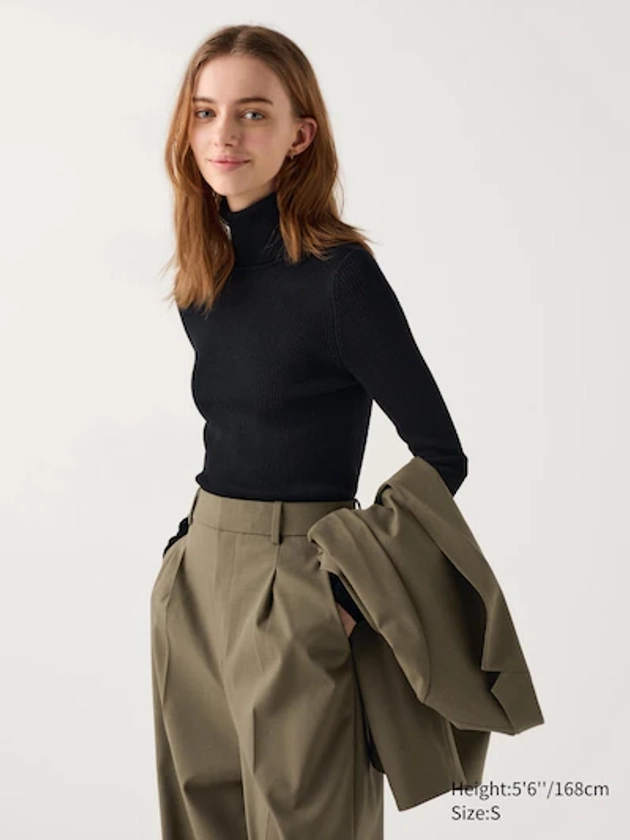 Pull Côtelé en Mérinos Col Roulé pour Femme | UNIQLO FR