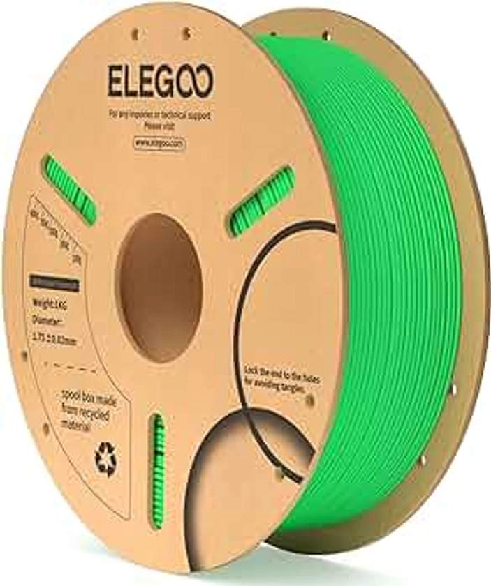 ELEGOO PLA Filament 1.75mm Neon Green 1KG, 3D Printer Filament Dimensional Accuracy +/- 0.02mm, 1kg Cardboard Spool(2.2lbs) 3D Printing Filament Fits for Most FDM 3D Printers