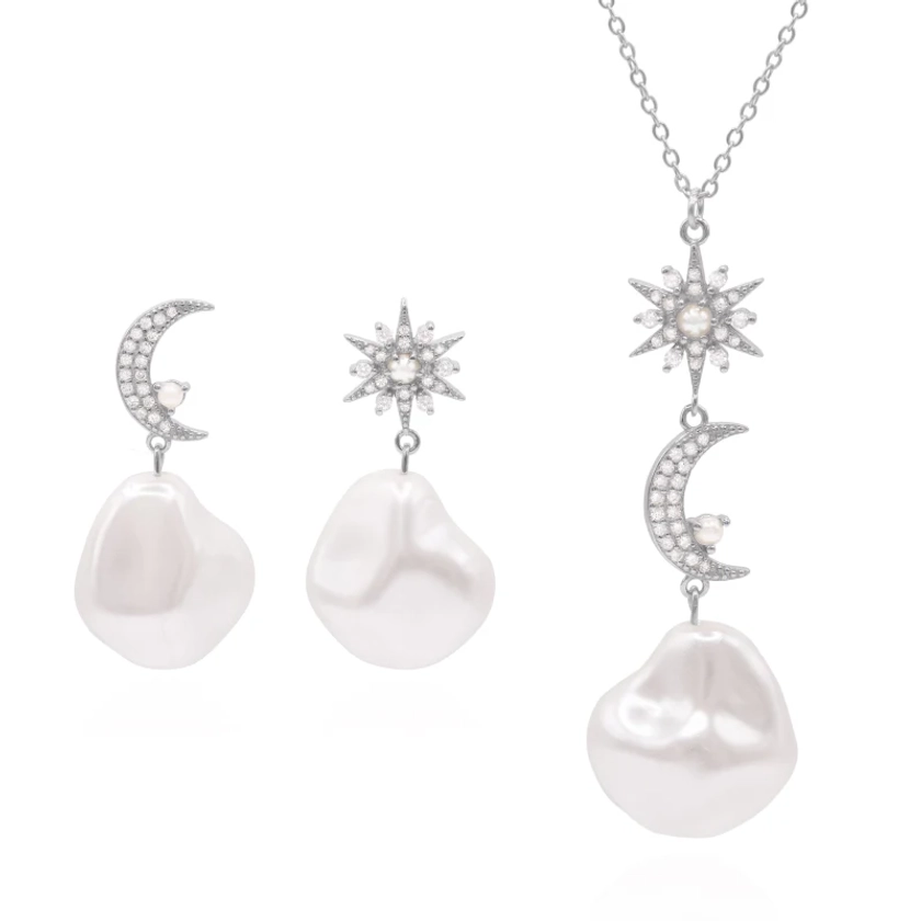 Pearl Drop Gift Set - Earrings & Necklace - Sterling Silver