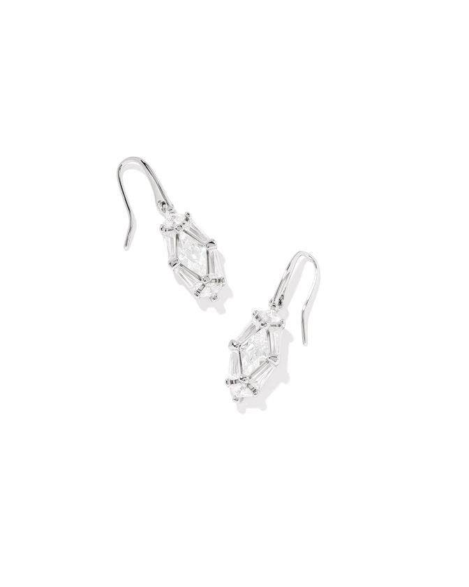 Lindy Rae Lee Silver Drop Earrings in White Crystal | Kendra Scott