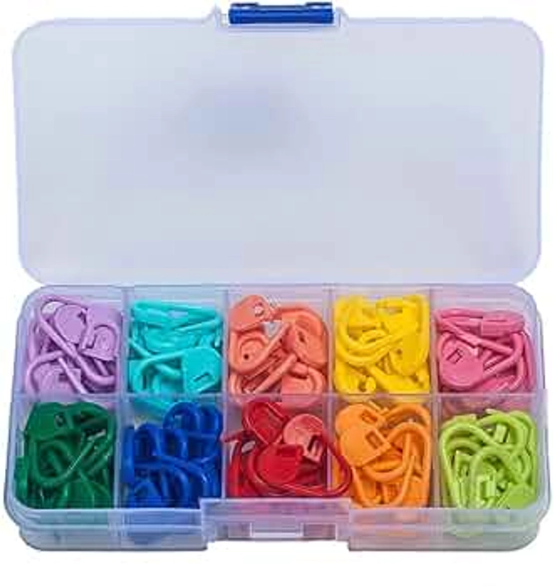 Jatidne 120PCS Stitch Markers Crochet Knitting with Compartment Box Stitch Needle Clip 10 Colors (Box Package)