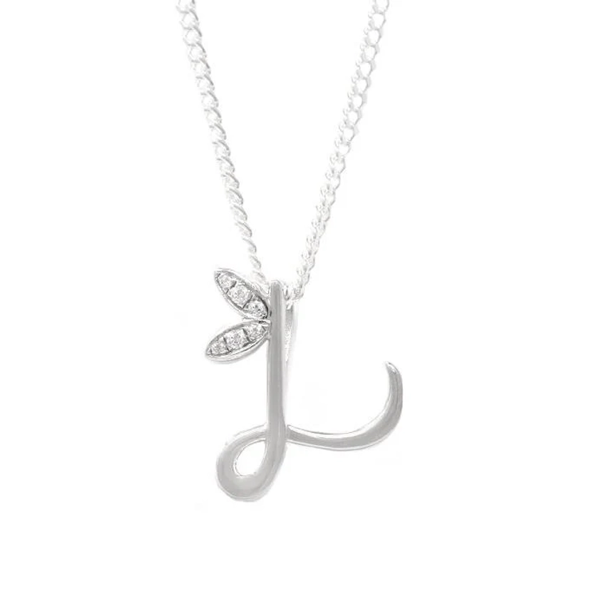 Mini Winged Diamond Initial Necklace Sterling Silver | Say It With