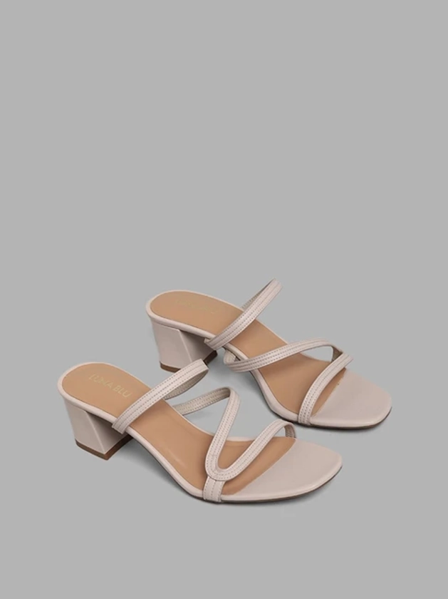 LUNA BLU by Westside Ivory Strap Block Heel Sandals