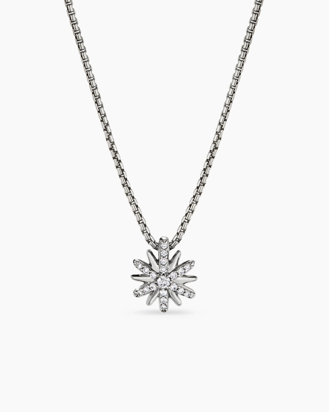 David Yurman | Petite Starburst Pendant Necklace in Sterling Silver with Diamonds, 10.5mm
