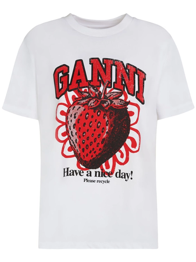 Strawberry print cotton jersey t-shirt - GANNI - Women | Luisaviaroma