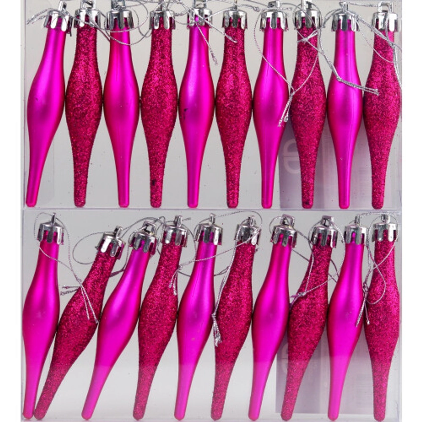 20 Christmas Tree Tear Drop Droplet Baubles Decorations - Hot Fuschia Pink on OnBuy