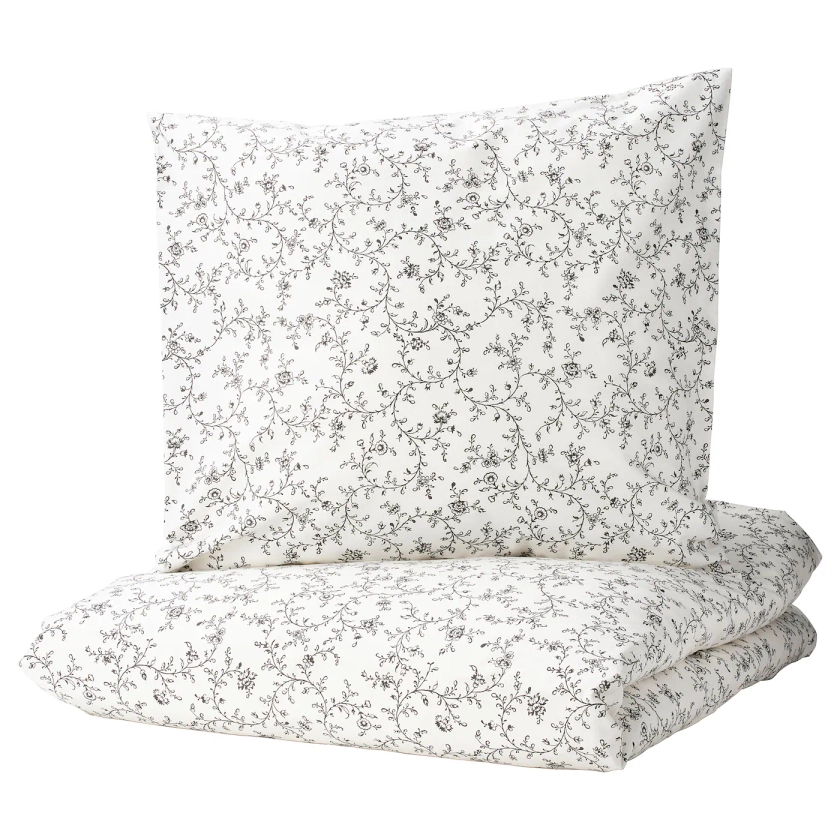 KOPPARRANKA Housse de couette et 1 taie - blanc/gris foncé 150x200/65x65 cm