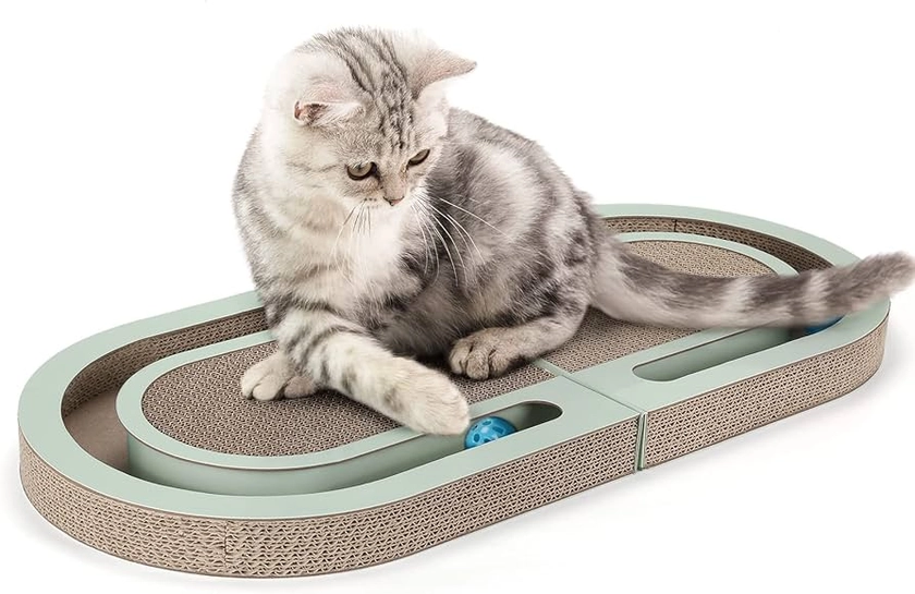 PETTOM Cat Scratcher, Cat Scratching Board with Trackball, Recycle Corrugate Reversible Cat Scratcher Cardboard for Indoor Cats，Foldable Cat Scratch Pad with Interactive Bell Ball Design : Amazon.co.uk: Pet Supplies