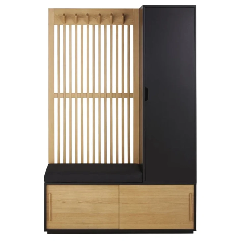 Vestiaire 3 portes avec portant en bois de frêne gris anthracite et noir Scilo | Maisons du Monde