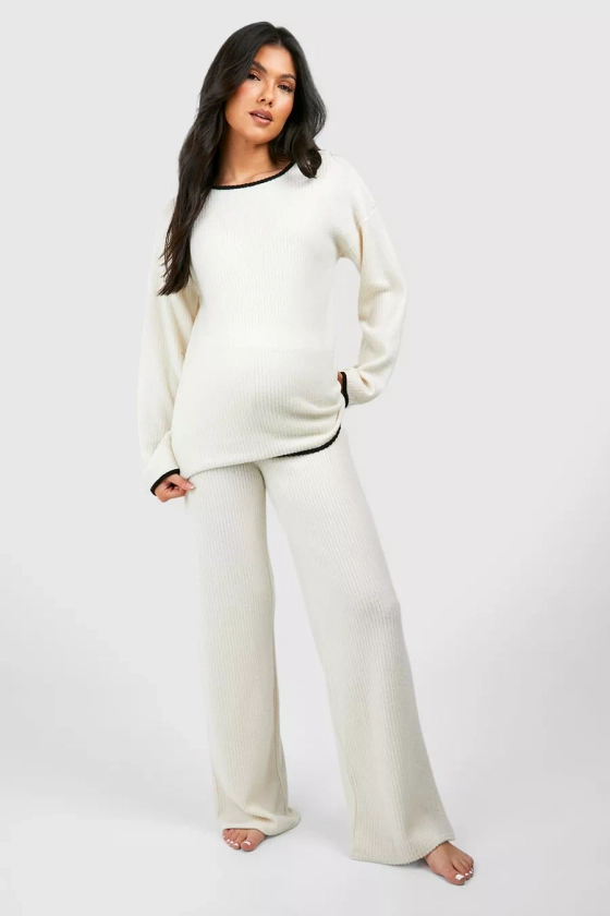 Maternity Contrast Soft Rib Loungewear Set