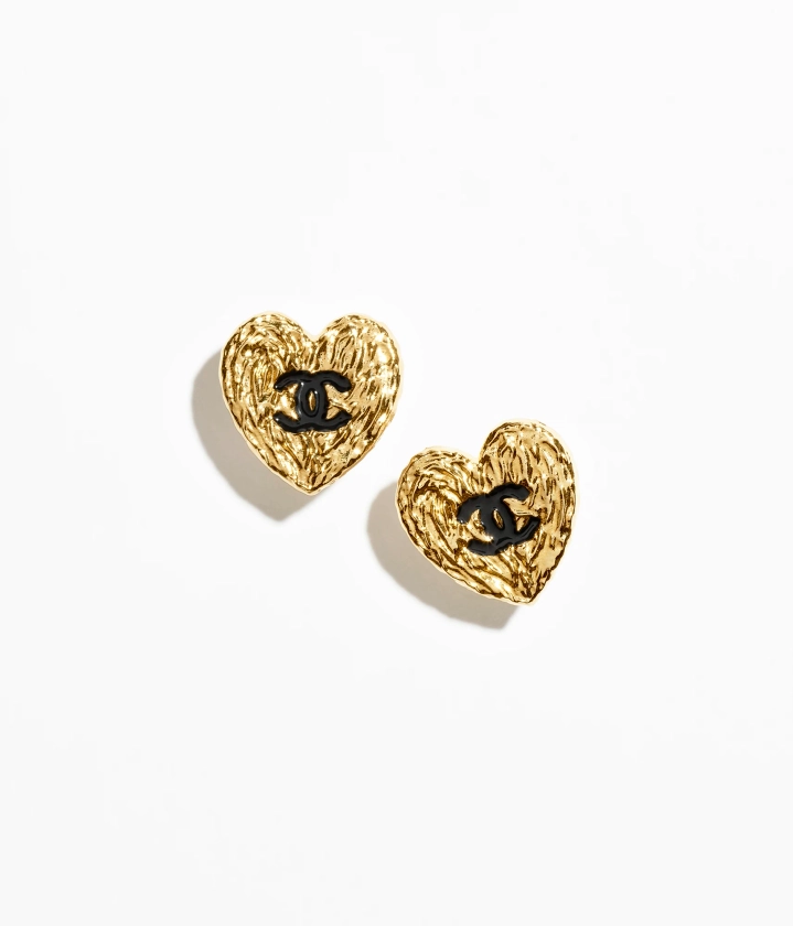 Stud earrings - Metal, gold & black — Fashion | CHANEL