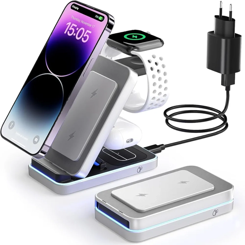 Station de Charge Apple, Chargeur 3 en 1 Apple pour Iphone 15/14/13/12/11/Pro/Max/Xs/Xr/X/Plus, Station de Charge Samsung et Watch Iphone, Airpods 3/2/Pro, Chargeur Induction Iphone sans Fil : Amazon.fr: High-Tech