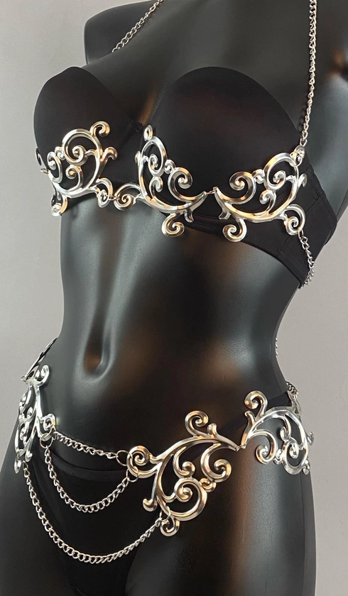 ELYSIUM - Metal Scroll Shelf Bra and Hip Belt Set