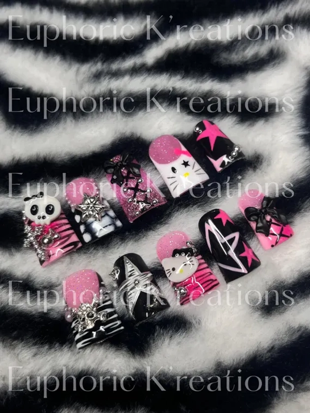 Y2K nail set Handpainted press on nails Y2K/goth/gothicnails