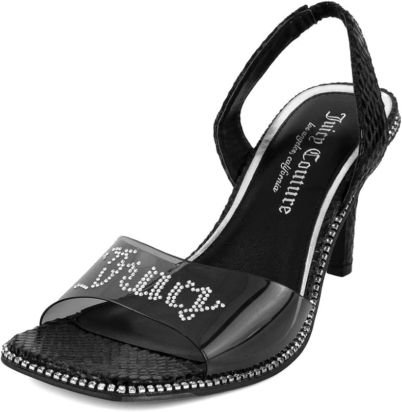 Juicy Couture Women's High Heels - Slingback Dress Sandals Featuring Lucite Strap and Dazzling Rhinestone Logo Embellishments