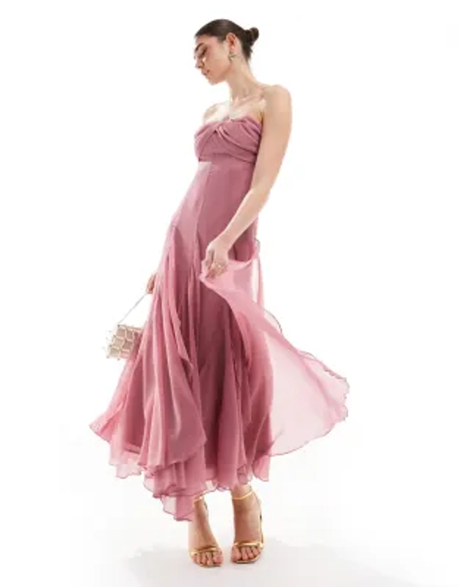 ASOS DESIGN - Robe longue bandeau superposée à ourlet fendu - Vieux rose