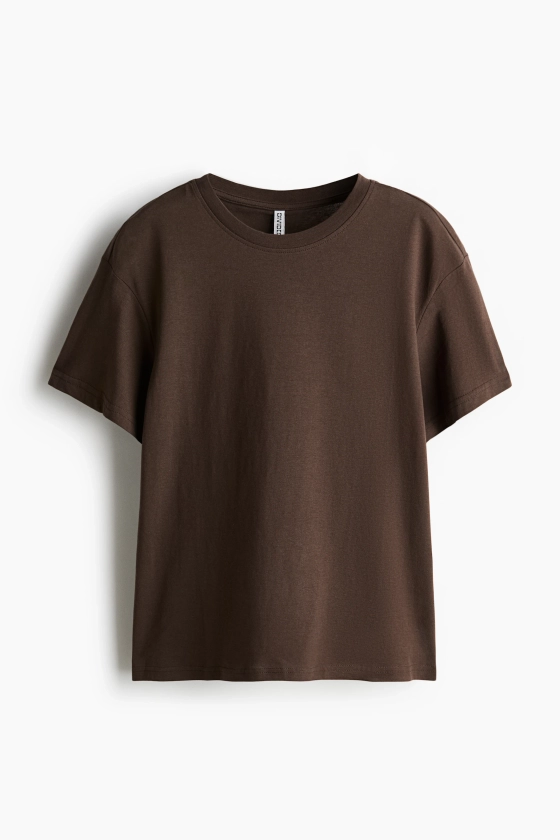 T-shirt oversize - Encolure ronde - Manches courtes - Marron foncé - FEMME | H&M FR