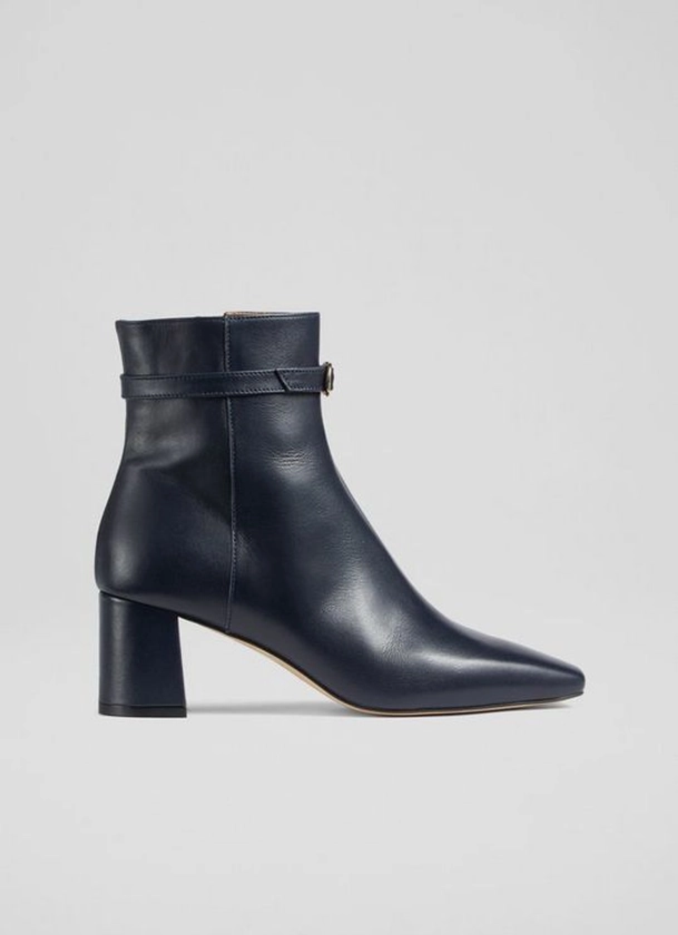 Natalia Navy Leather Ankle Boots