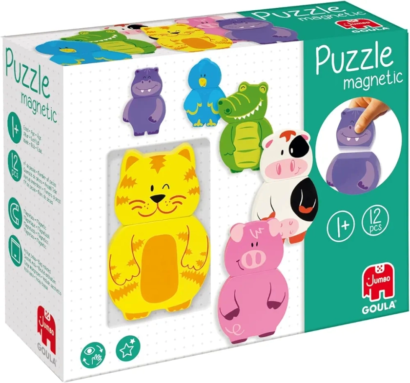 Goula - Puzzle magnétique interchangeable - Puzzle enfant en bois - Dès 1 an - 12 pièces - Multicolore