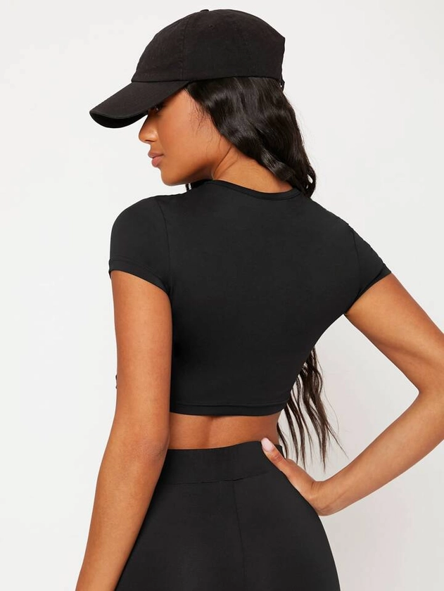 SHEIN BASICS Solid Mock Neck Crop Top