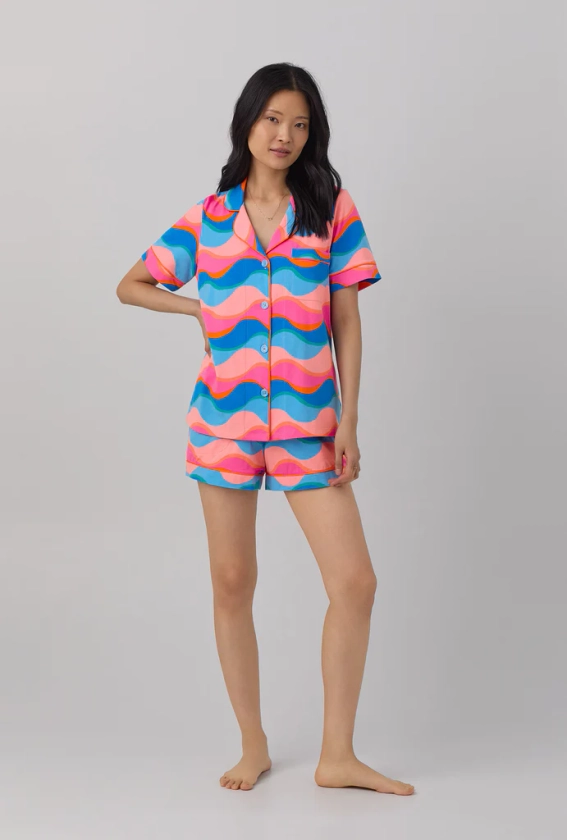 BedHead x Trina Turk New Wave Women's Short Sleeve Classic Shorty Stretch Jersey PJ Set