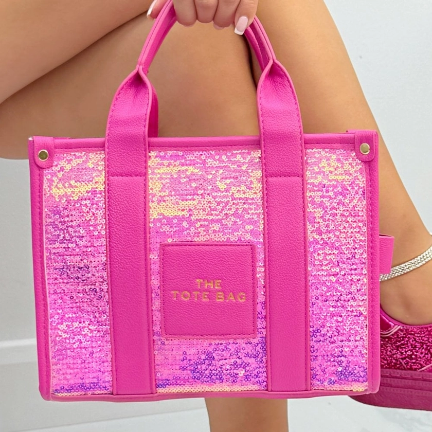 Lemonade Glitter Twinkle Medium Tote Bag Hot Pink