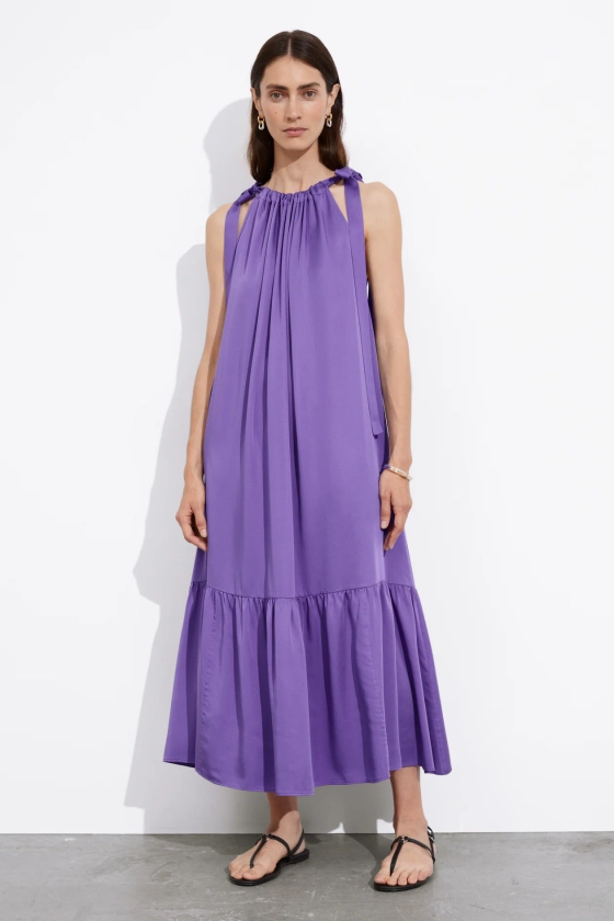 Gathered Sleeveless Midi Dress - Halterneck - Sleeveless - Lilac - Ladies | H&M GB