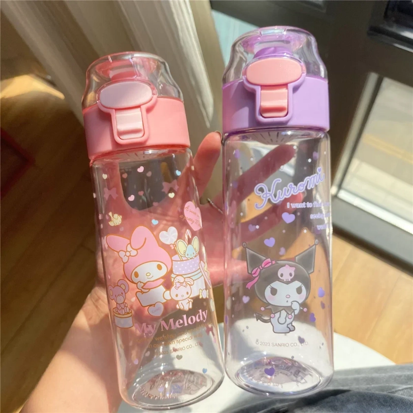 Sanrio Melody Cartoon Water Bottle para crianças, Cinnamorolls Cartoon, Kuroms Glass Cup, Kawaii Cup, Sleeve Toys, Gift, 550ml