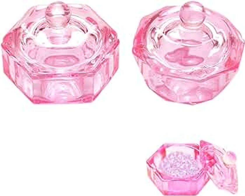 2 PCS Glass Crystal Dish Cup with Lid, Nail Art Acrylic Liquid Powder Glassware Bowl Nail Art Accessories