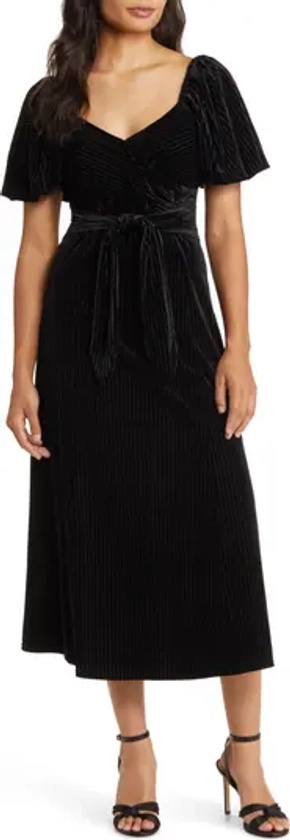 ZOE AND CLAIRE Puff Sleeve Stretch Velvet Midi Dress | Nordstromrack