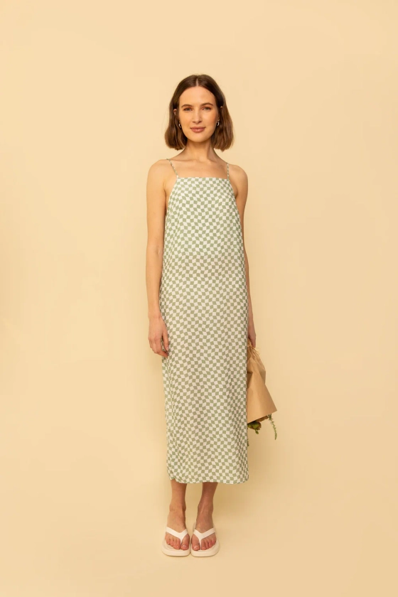 Loni Dress in Sage Check · Whimsy & Row ~ Sustainable Clothing & Lifestyle Brand 