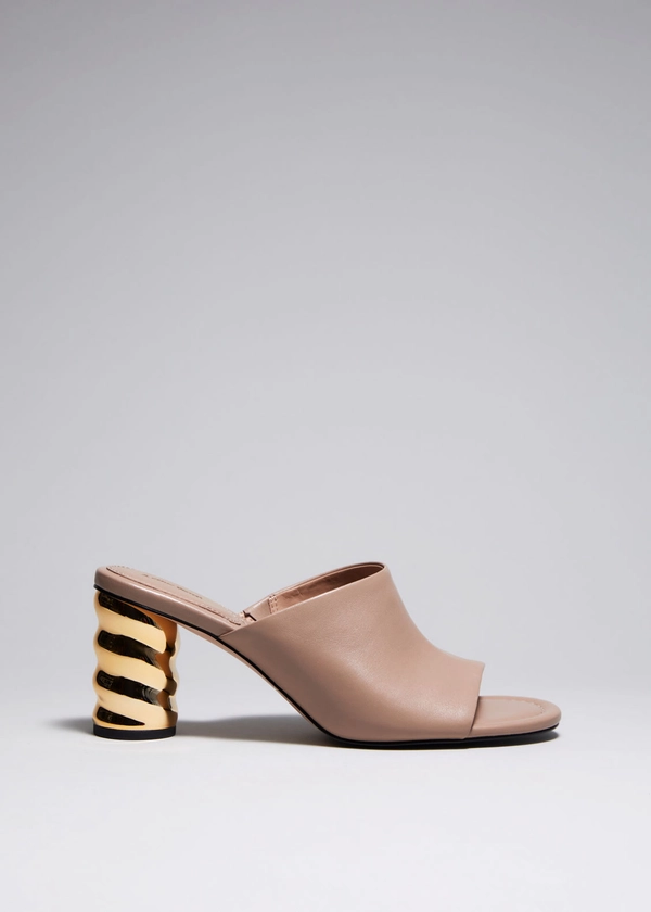 Sculptural Heel Leather Mules