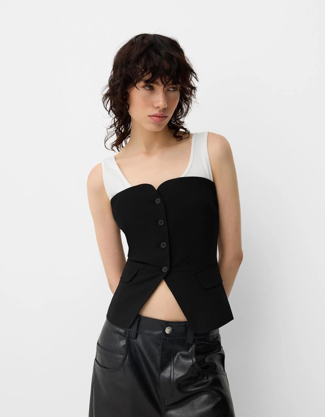 Gilet bandeau sans manches contrastant - Femme