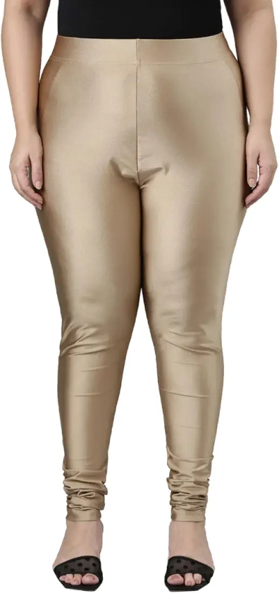 GO COLORS Womens' Solid Deep Gold Mid Rise Nylon Stretch Shimmer Churidar : Amazon.in: Fashion