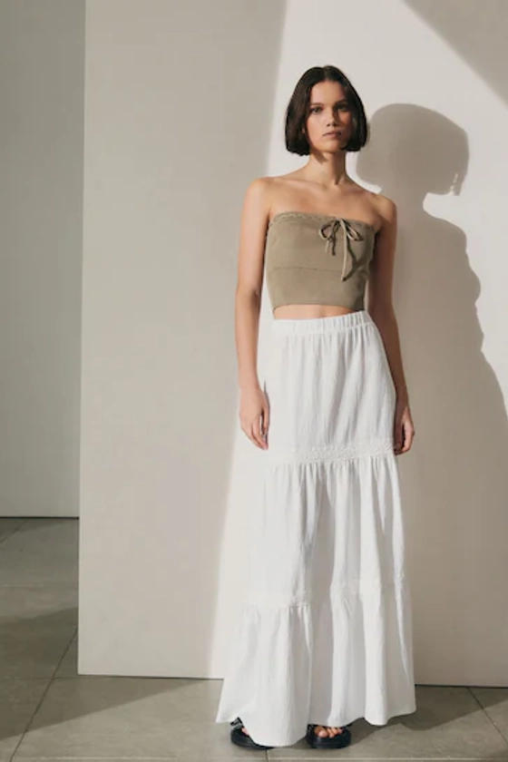 Buy White Textured Maxi Skirt With Crochet Trim from the Next UK online shop