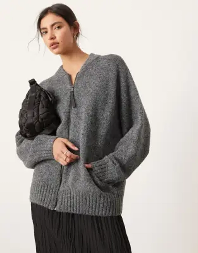 ASOS EDITION - Gilet en maille compacte à fermeture éclair - Gris anthracite