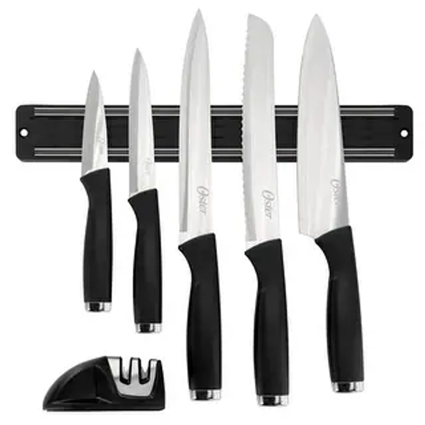 Oster Bridgewall 7 Pc Magnet Wall Mount Stainless Steel Cutlery Set in Black with Sharpener | Overstock.com Shopping - The Best Deals on Sharpeners & Storage | 43443665