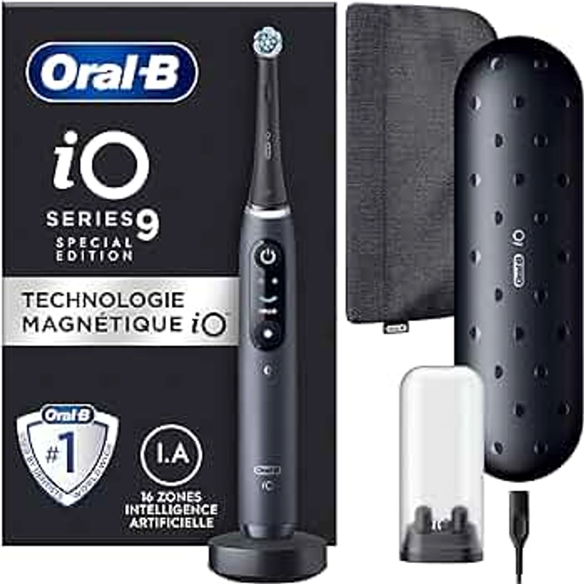 Oral-B iO 9 Brosse À Dents Électrique Édition Spéciale Noire connectée Bluetooth, 1 Brossette, 1 Étui De Voyage Chargeur, 1 Pochette Magnétique