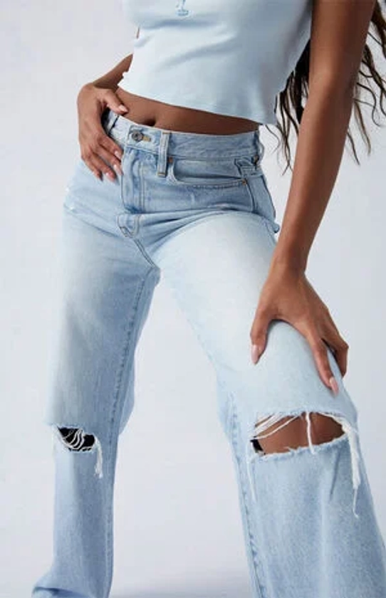 PacSun Light Indigo Ripped Dakota Mid Rise Baggy Jeans | PacSun