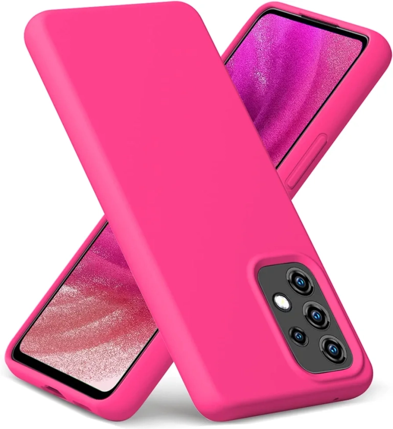 Gueen Compatible with Samsung Galaxy A53 5G Case, Premium Liquid Silicone, with [Camera Protection] [Soft Anti-Scratch Microfiber Lining] Full Body Shockproof Protective Phone Case - Hot Pink